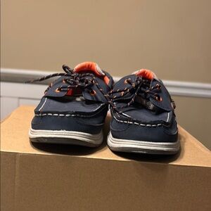 Kids Navy and Orange Boat Shoes
